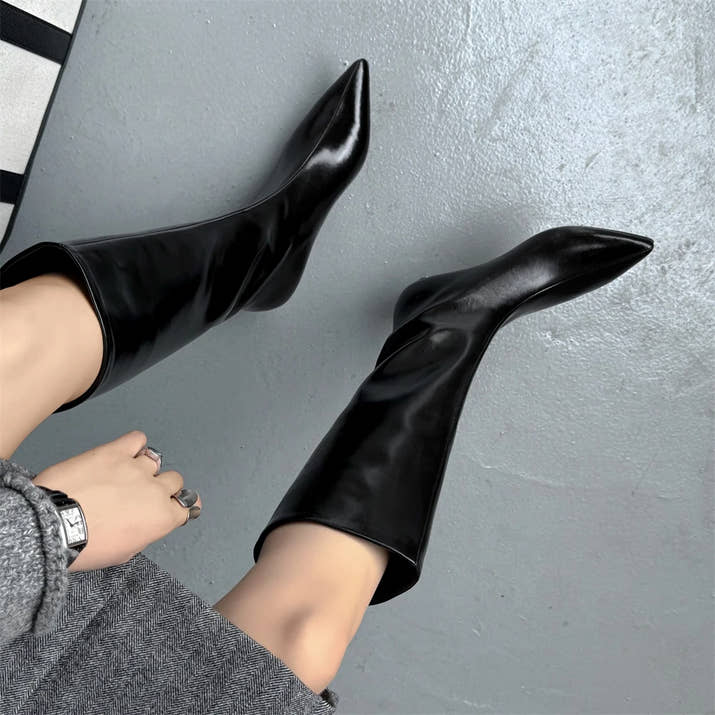 FEDONA Women Knee High Boots Cow Leather Kitten High Heels Long Warm Autumn Winter Knight Boots Female High Pointed Toe Boots