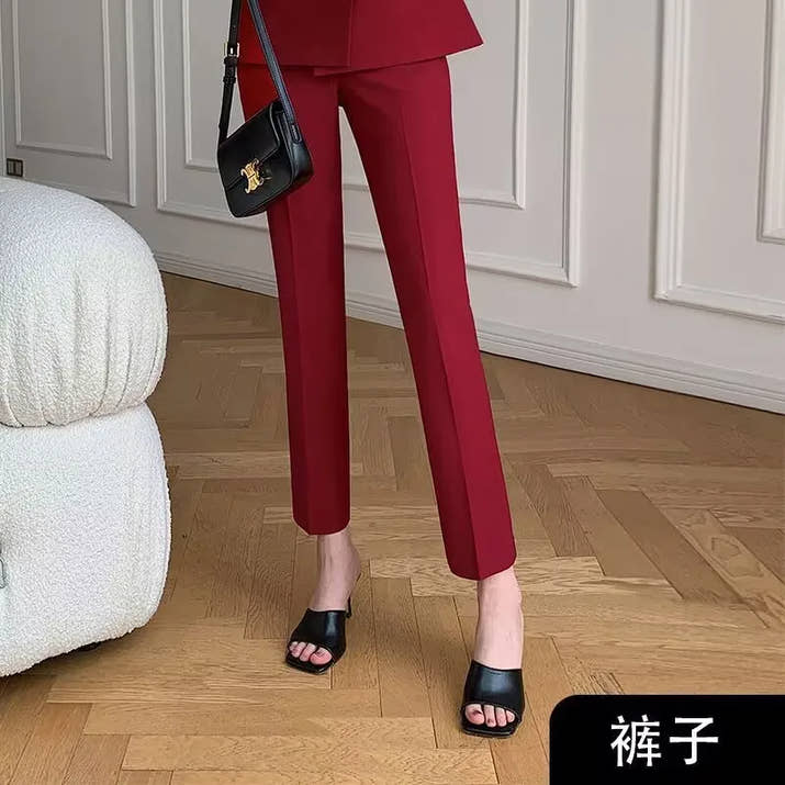 Elegant Red Black Women Pant Suit Office Ladies Female Business Work Wear 2 Piece Set Formal Blazer Jacket And Trouser Women3354
