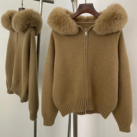 OFTBUY Hooded Oversized Cardigan Women 2025 Autumn Faux Fur Sweater Female Solid Fake Fur Knitting Coat Fashion Loose Knitwear