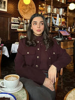 Vintage Wine Red Single Breasted Woolen Jackets Women Elegant Long Sleeve With Pockets Coat Autumn Winter Office Lady Outerwear