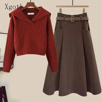 Big Size Women's Autumn Suit New Style Sweater Skirt Two-piece Set Regular Fit Vestidos De Dos Piezas Mujer Elegantes
