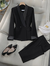 Elegant Red Black Women Pant Suit Office Ladies Female Business Work Wear 2 Piece Set Formal Blazer Jacket And Trouser Women3354