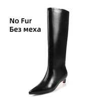 FEDONA Women Knee High Boots Cow Leather Kitten High Heels Long Warm Autumn Winter Knight Boots Female High Pointed Toe Boots