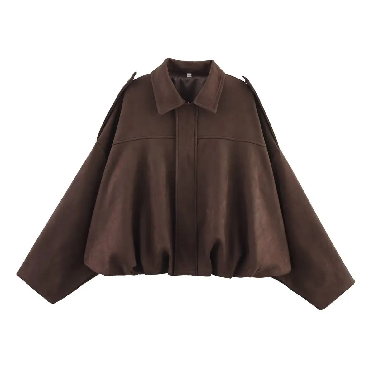 ETJ 2025   new women's suede texture effect Loose version of fashion lapel shoulder bomber jacket