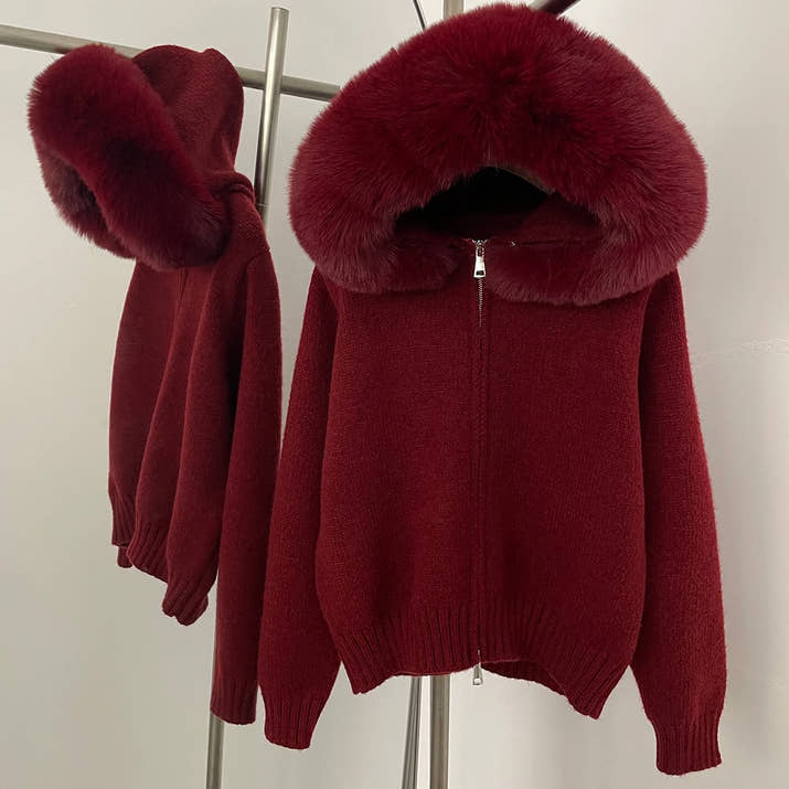 OFTBUY Hooded Oversized Cardigan Women 2025 Autumn Faux Fur Sweater Female Solid Fake Fur Knitting Coat Fashion Loose Knitwear