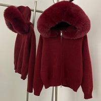 OFTBUY Hooded Oversized Cardigan Women 2025 Autumn Faux Fur Sweater Female Solid Fake Fur Knitting Coat Fashion Loose Knitwear