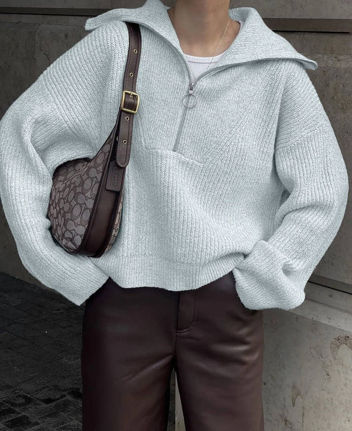 2025 Autumn/Winter Fashion Casual Solid Color Warm Fashion Knitted Women's Zipper Collar Sweater