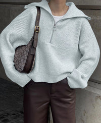 2025 Autumn/Winter Fashion Casual Solid Color Warm Fashion Knitted Women's Zipper Collar Sweater