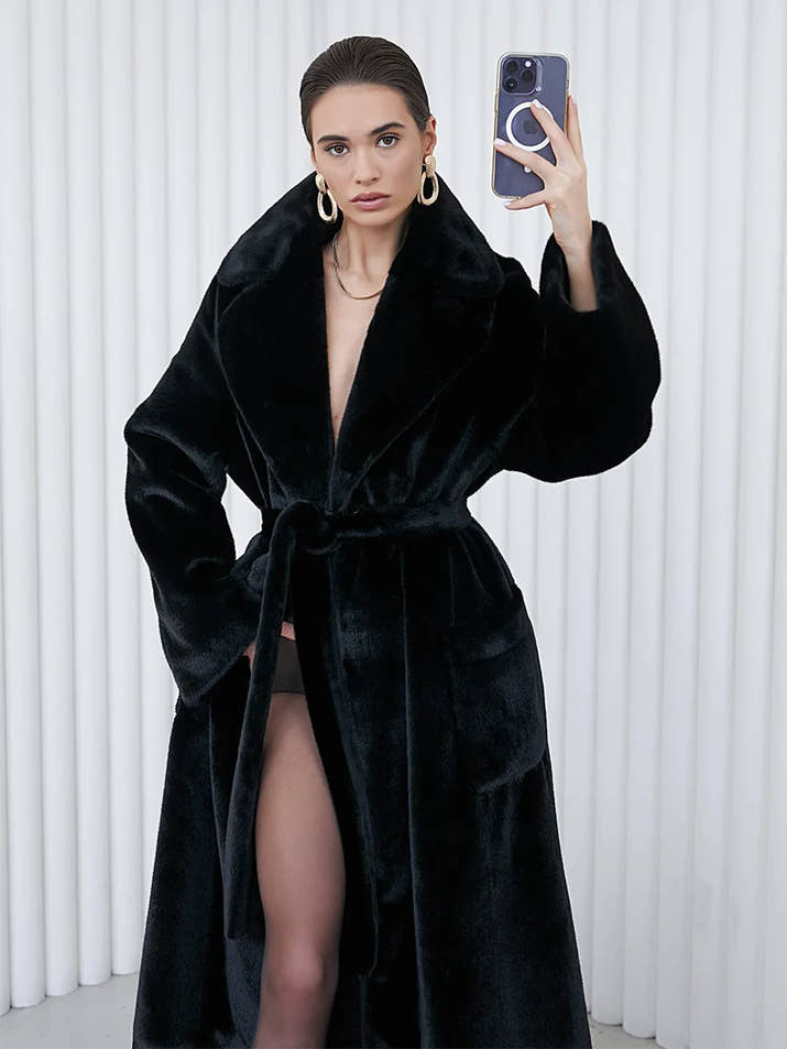 2025 Autumn and Winter Thick Long Suit Collar Imitation Mink Fur Coat Furry Integrated Faux Fur Windbreaker for Women