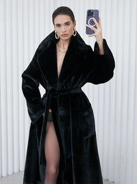 2025 Autumn and Winter Thick Long Suit Collar Imitation Mink Fur Coat Furry Integrated Faux Fur Windbreaker for Women