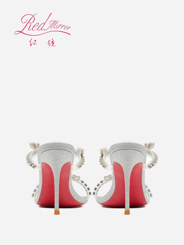 Transparent flat strap sandals for women's summer wear, 2025 new silver rhinestone fairy style queen girl slim heel sandals