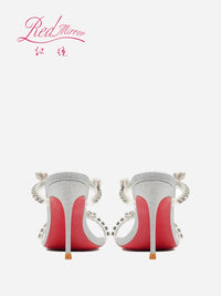 Transparent flat strap sandals for women's summer wear, 2025 new silver rhinestone fairy style queen girl slim heel sandals