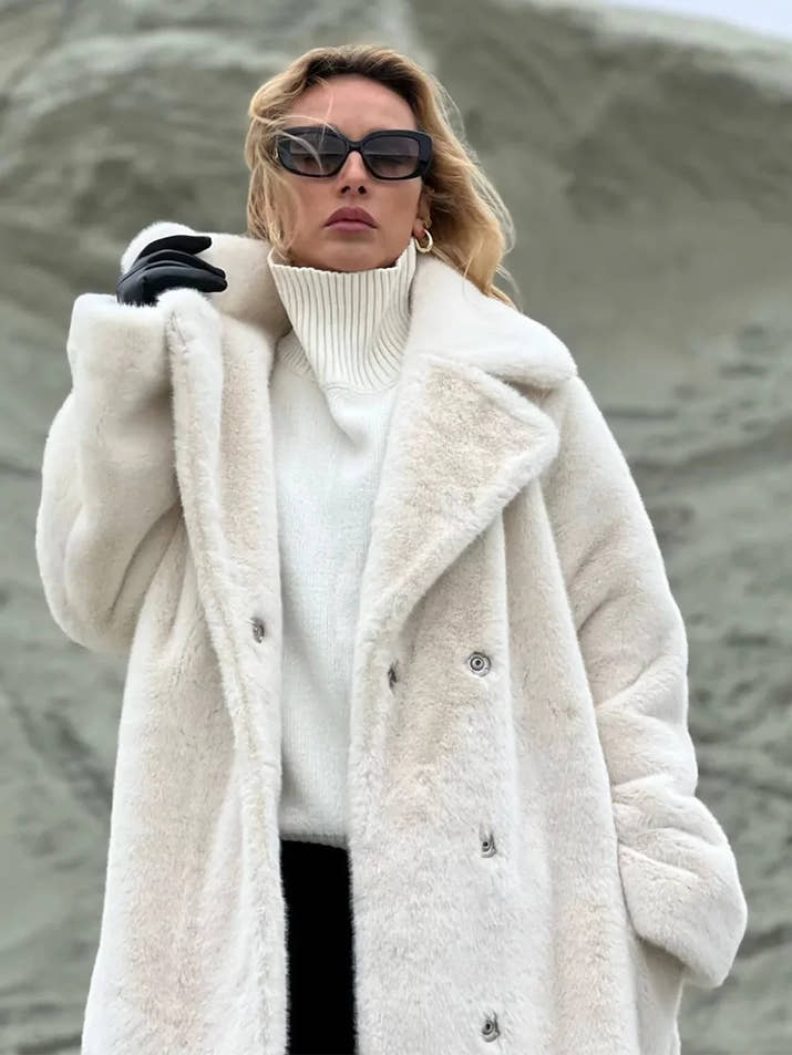 2025 Autumn and Winter Thick Long Suit Collar Imitation Mink Fur Coat Furry Integrated Faux Fur Windbreaker for Women