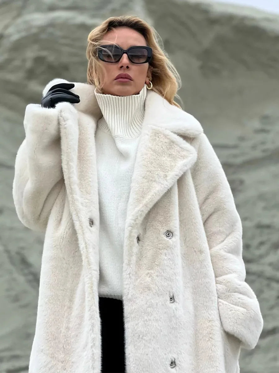 2025 Autumn and Winter Thick Long Suit Collar Imitation Mink Fur Coat Furry Integrated Faux Fur Windbreaker for Women