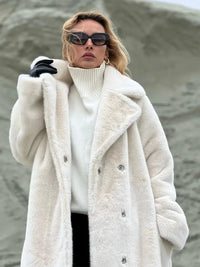2025 Autumn and Winter Thick Long Suit Collar Imitation Mink Fur Coat Furry Integrated Faux Fur Windbreaker for Women