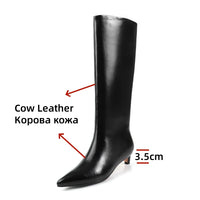 FEDONA Women Knee High Boots Cow Leather Kitten High Heels Long Warm Autumn Winter Knight Boots Female High Pointed Toe Boots