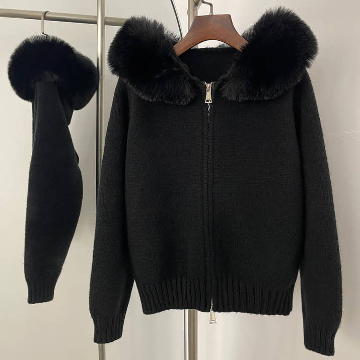 OFTBUY Hooded Oversized Cardigan Women 2025 Autumn Faux Fur Sweater Female Solid Fake Fur Knitting Coat Fashion Loose Knitwear