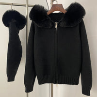 OFTBUY Hooded Oversized Cardigan Women 2025 Autumn Faux Fur Sweater Female Solid Fake Fur Knitting Coat Fashion Loose Knitwear