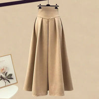 Women Spring Autumn Two Pieces Sets Korean Long Sleeve Pullover Knitted Sweater And Pleated skirt Long Suit
