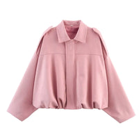 ETJ 2025   new women's suede texture effect Loose version of fashion lapel shoulder bomber jacket