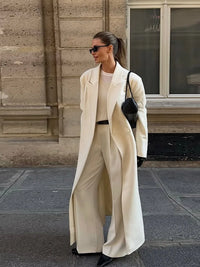 Office Women's Woolen Long Coat Turn-down Collar Long Sleeve Single Button Mid-length Outerwear 2025 Autumn New Lady Overcoats