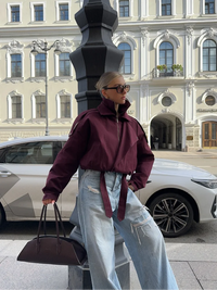 Burgundy Red Zipper Bomber Jacket Women Fashion Stand Collar Long Sleeve Pocket Short Coat Autumn Lady Daily Street Outerwear