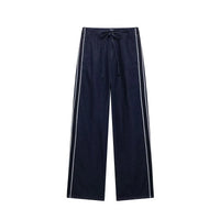 TRAFZA Women High Street Denim Set Side Stripe Stand Collar Zipper Jacket Lace-Up Pant 2025 Autumn Winter Casual Female Set
