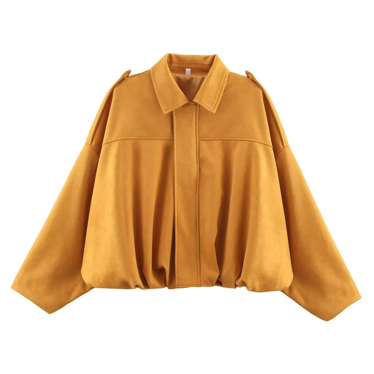 ETJ 2025   new women's suede texture effect Loose version of fashion lapel shoulder bomber jacket