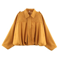 ETJ 2025   new women's suede texture effect Loose version of fashion lapel shoulder bomber jacket