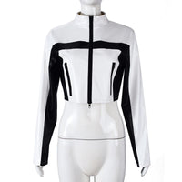Women's Black White PU Paneled Cropped Jackets Punk Grunge Zipper Slim Y2K Clothes 2025 Fall Moto Biker Casual Y2K Coat