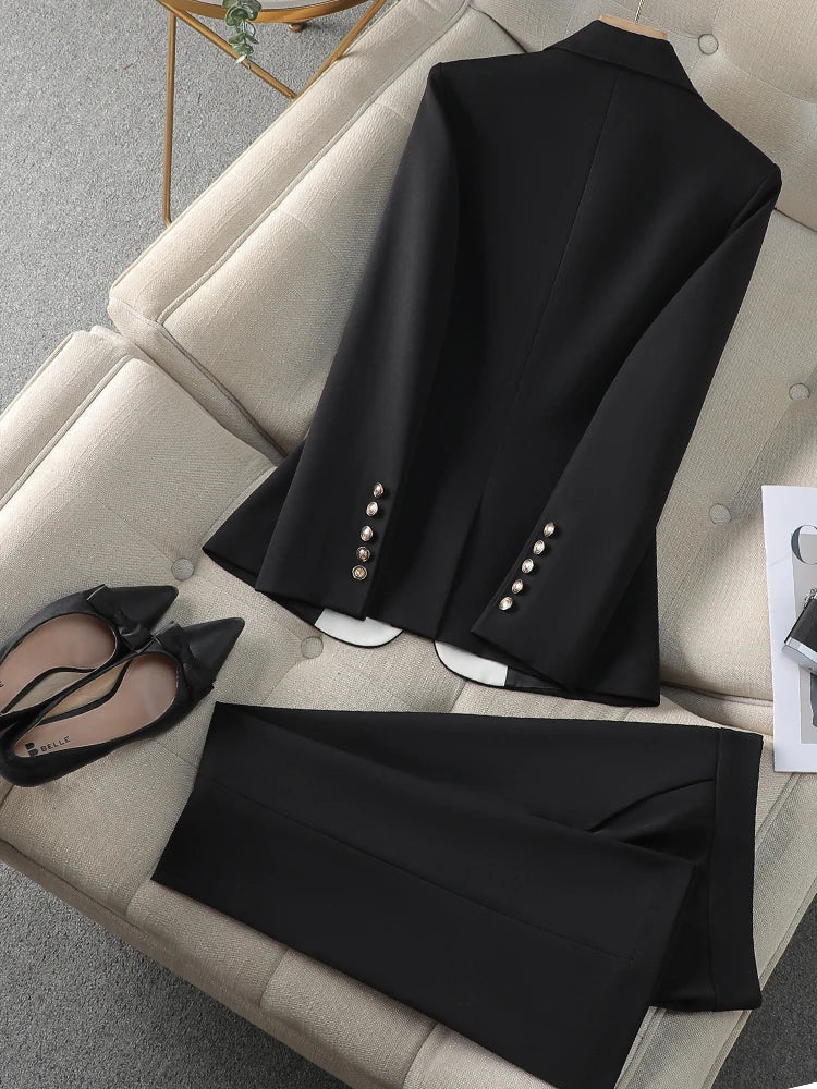 Fashion Red Black Beige Women Pant Suit 2 Piece Set Office Ladies Female Business Work Wear Formal Blazer Jacket And Trouser