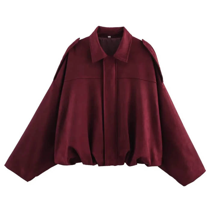 ETJ 2025   new women's suede texture effect Loose version of fashion lapel shoulder bomber jacket