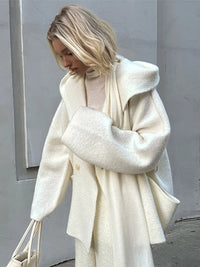 Hooded Lace Up Faux Fur Coats Women Luxury Long Sleeve Slim Solid Autumn Winter Coat New Bomber Jacket Fashion Ladies Outerwears