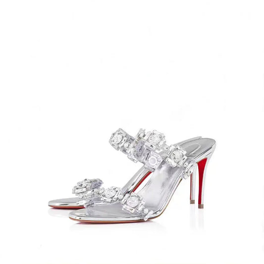 Ladies' Summer Banquet Party Style Sparkling Gemstone Style Fashionable Red Bottom Sandals Elegant Date Style