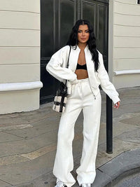 Tracksuit Suits Women's Sportswear 2-piece Retro Zipper Bomber Jacket Sweatshirt High-waisted Women's Loose Velvet Pants Suit