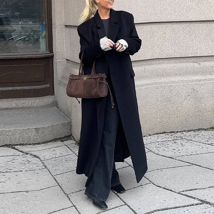 Office Women's Woolen Long Coat Turn-down Collar Long Sleeve Single Button Mid-length Outerwear 2025 Autumn New Lady Overcoats