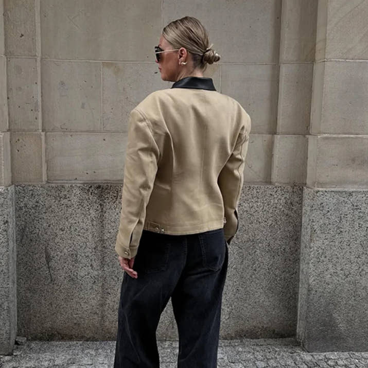 Leather Lapel Collar Double-head Zipper Short Jacket Casual High Street Style Coat 2025 Autumn Fashion Women's Clothing