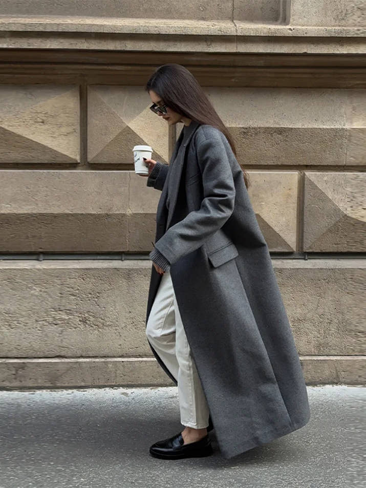 Office Women's Woolen Long Coat Turn-down Collar Long Sleeve Single Button Mid-length Outerwear 2025 Autumn New Lady Overcoats
