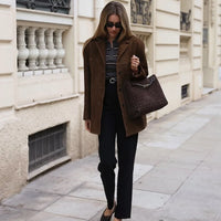 HXAO Women's Jacket Old money Jackets Brown Leather Suede Jacket Coat Vintage Demi-season Jacket Autumn Winter New in Outerwears
