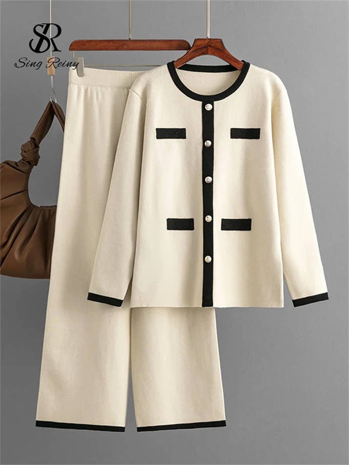 SINGREINY Winter Home Wear Sweater Sets Fashion Loose Long Pullovers+Elastic Long Pants High Quality Knitted Two Pieces Suits