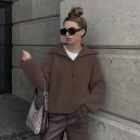 2025 Autumn/Winter Fashion Casual Solid Color Warm Fashion Knitted Women's Zipper Collar Sweater