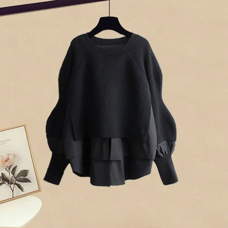 Women Spring Autumn Two Pieces Sets Korean Long Sleeve Pullover Knitted Sweater And Pleated skirt Long Suit