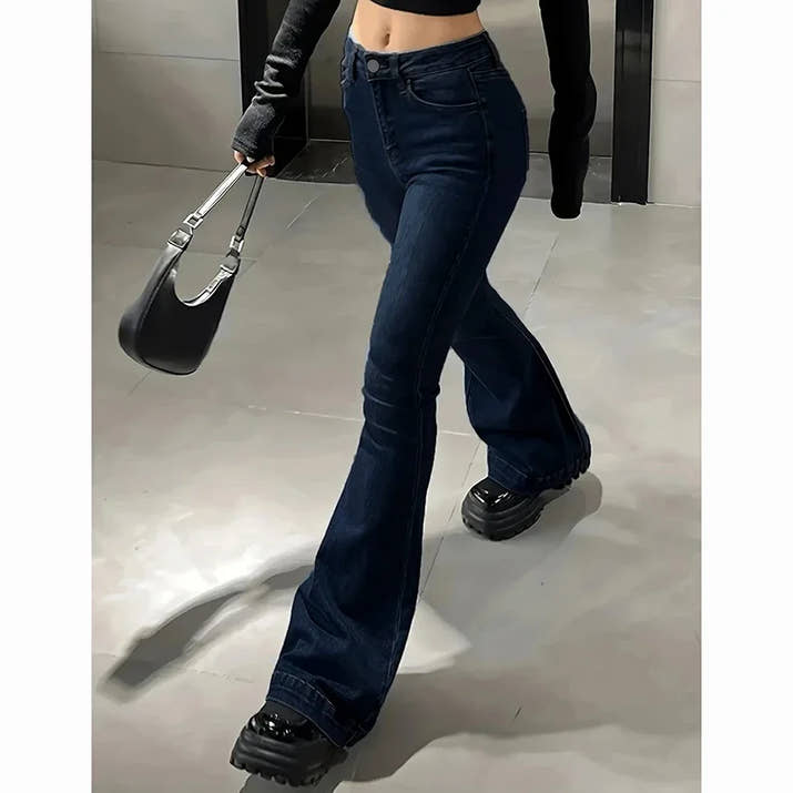 2025 Lady Vintage High Waist Flared Jeans Girls Stretchy Bootcut Denim Pants Women Slimming Thin Bell Bottoms Casual Trousers