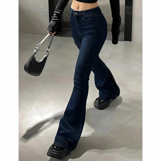 2025 Lady Vintage High Waist Flared Jeans Girls Stretchy Bootcut Denim Pants Women Slimming Thin Bell Bottoms Casual Trousers