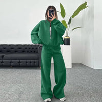 Tracksuit Suits Women's Sportswear 2-piece Retro Zipper Bomber Jacket Sweatshirt High-waisted Women's Loose Velvet Pants Suit