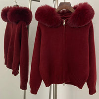 OFTBUY Hooded Oversized Cardigan Women 2025 Autumn Faux Fur Sweater Female Solid Fake Fur Knitting Coat Fashion Loose Knitwear