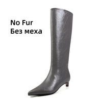 FEDONA Women Knee High Boots Cow Leather Kitten High Heels Long Warm Autumn Winter Knight Boots Female High Pointed Toe Boots